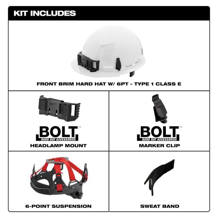 Milwaukee White Front Brim Hard Hat with 6pt Ratcheting Suspension Type 1 Class E, large image number 2