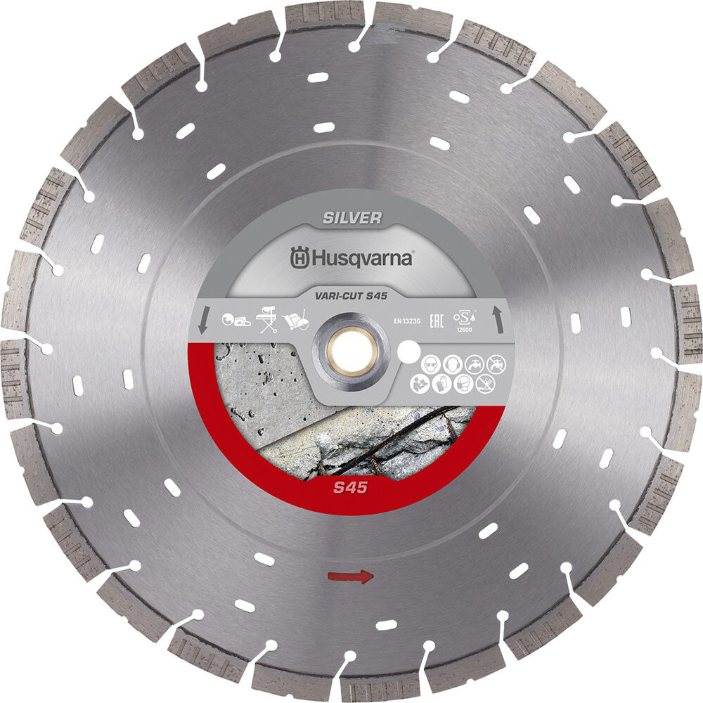Husqvarna Construction Vari-Cut S45 14 Inch Silver Turbo Diamond Blade for Fast Cuts in Concrete, large image number 1