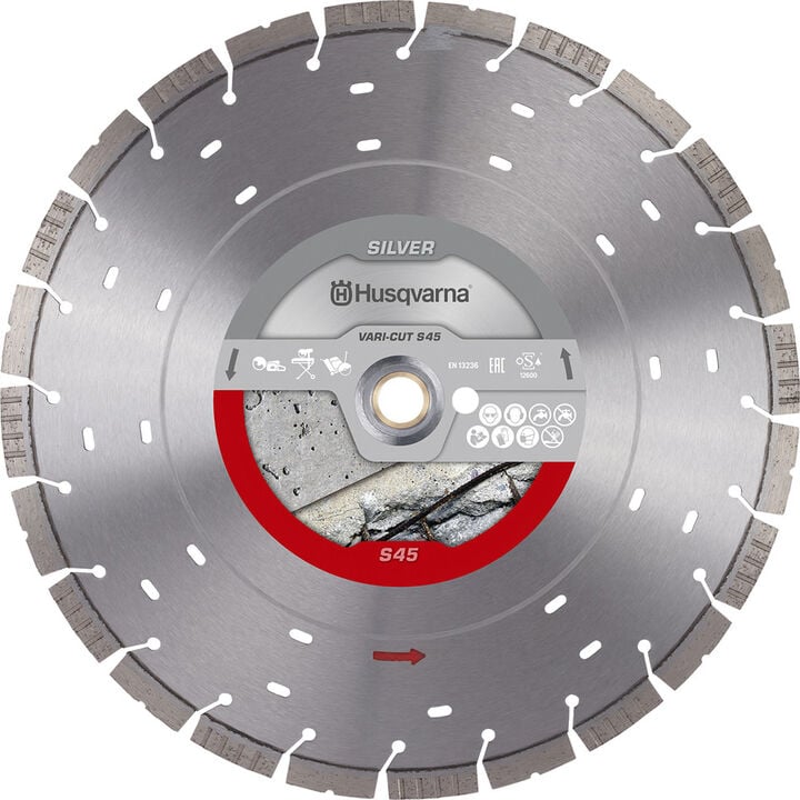 Husqvarna Construction Vari-Cut S45 14 Inch Silver Turbo Diamond Blade for Fast Cuts in Concrete