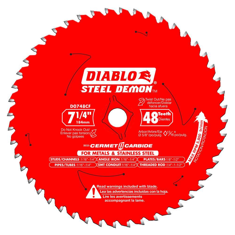 Diablo Tools 7-1/4 inch x 48 Tooth TCG Cermet II Steel Demon Medium Metal & Stainless Cutting Circular Saw Blade with 5/8 inch Diamond Arbor, large image number 1