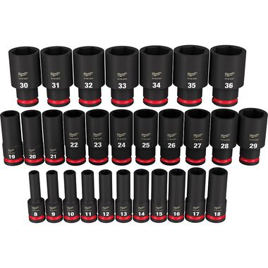 Milwaukee Impact Socket 1/2in Drive Metric Deep 6 Point 29pc