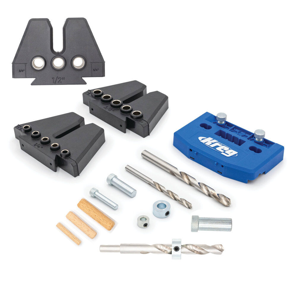 Kreg 1/4 inch, 3/8 inch, and 1/2 inch Dowel Jig Kit with (52) 1/4 inch, (32) 3/8 inch, and (22) 1/2 inch Dowels, large image number 1