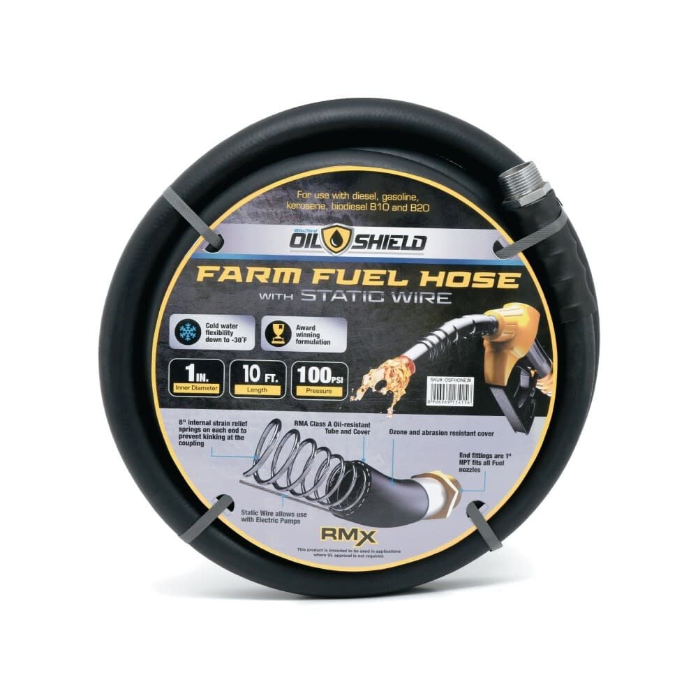 BluBird OilShield 1 Inch x 10 Ft. Rubber Fuel Transfer Hose with Static Wire – OSFHONE10