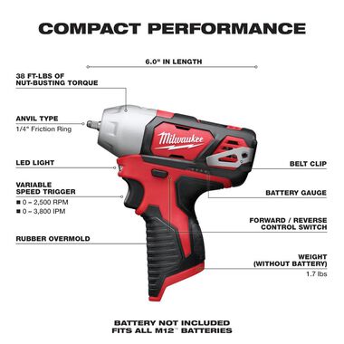 Milwaukee M12 1/4 In. Impact Wrench (Bare Tool), large image number 1