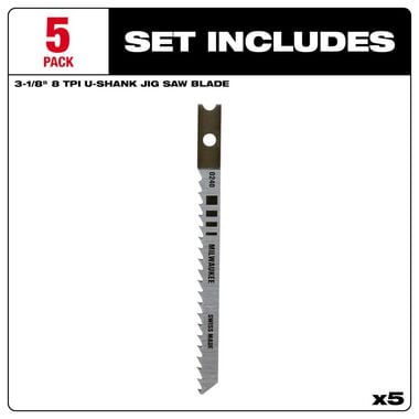 Milwaukee 3-1/8 in. 8 TPI High Carbon Steel Jig Saw Blade 5PK, large image number 2