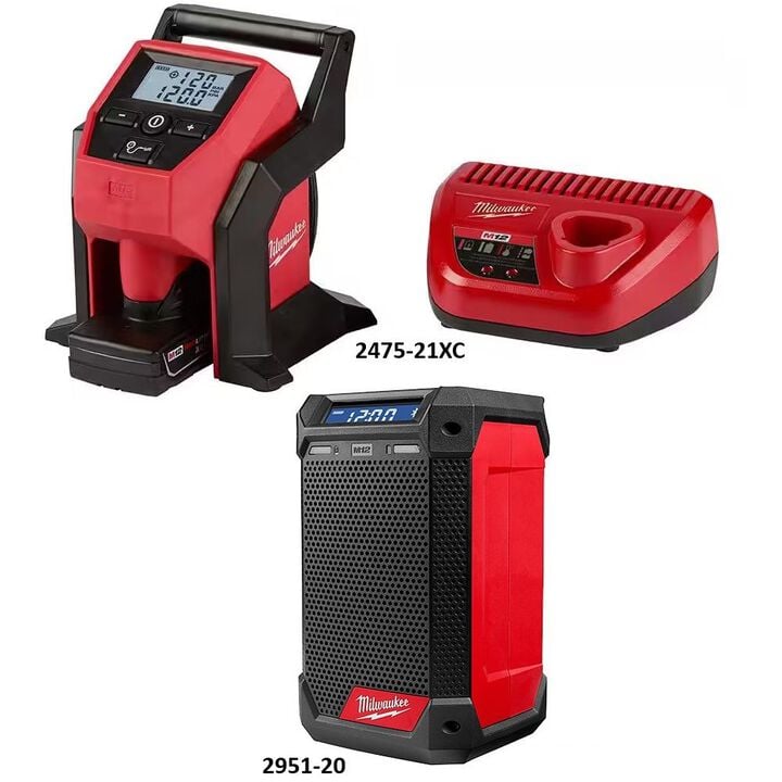 Milwaukee M12 Compact Inflator Kit, M12 Radio + Charger Bundle, large image number 1