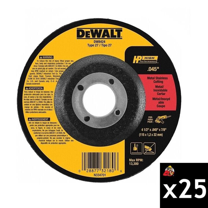DEWALT 4-1/2 Inch x 0.045 Inch Type 27 Cut-Off Wheel Bundle, 25 Pieces