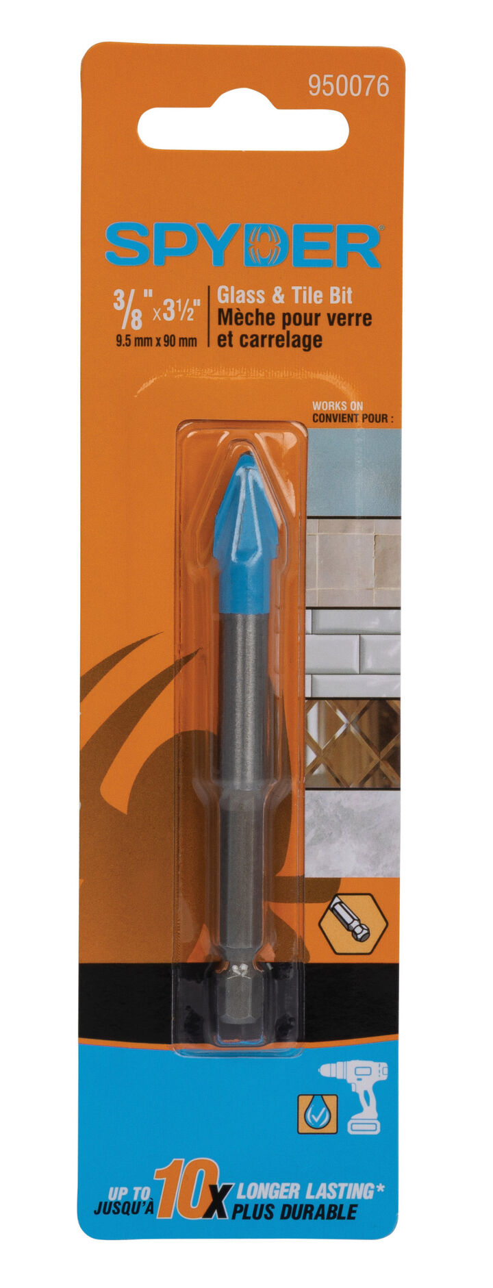 Spyder 3/8 Inch x 3.5 Inch Tile & Glass Drill Bit, Carbide-Tipped, large image number 8
