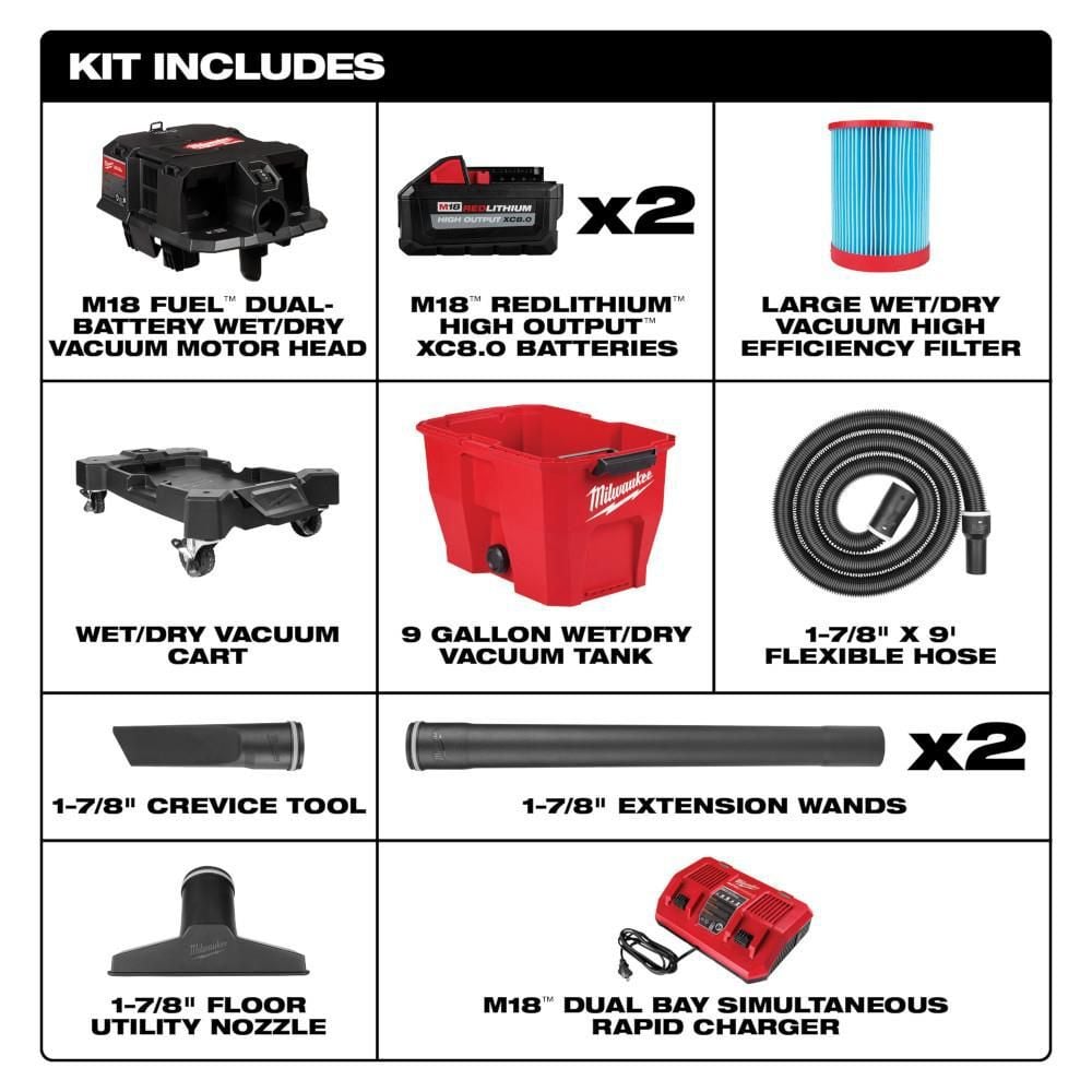Milwaukee M18 FUEL Vacuum Kit 9 Gallon 36V Wet/Dry, large image number 2