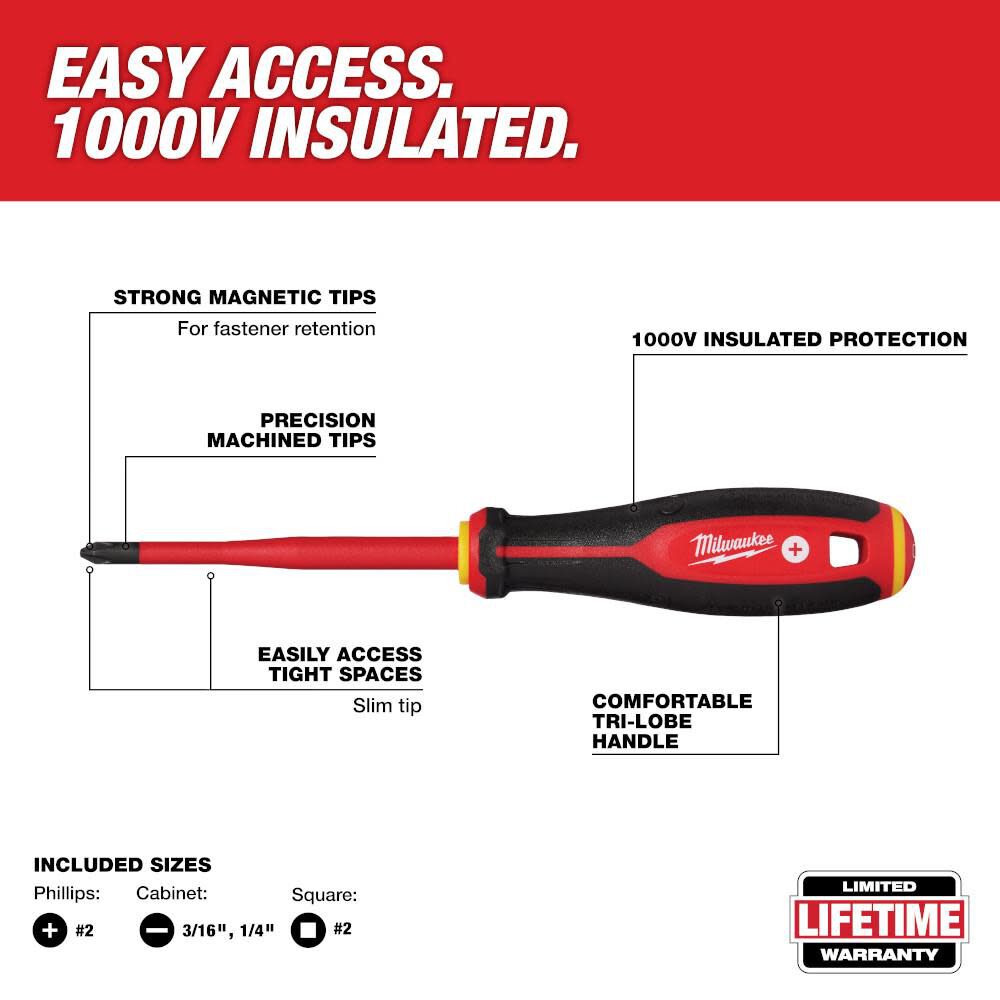 Milwaukee 1000V Insulated Slim Tip Screwdriver Set 4pc, large image number 2