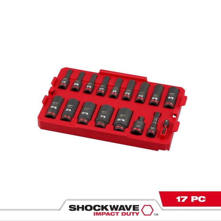 Milwaukee SHOCKWAVE Impact Duty Socket 3/8 Dr 17pc SAE Tray Set, large image number 1