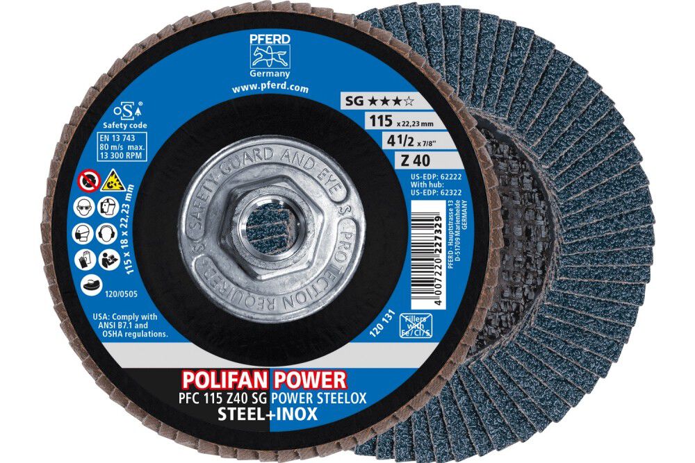 Pferd Flap Disc, 4-1/2 Inch x 5/8-11, Z SG POWER STEELOX, 40 Grit, T29, Conical, Zirconia, large image number 1