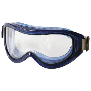 Sellstrom Flexible Impact Resistant Odyssey II Chemical Safety Goggle with Dual Panel Anti-Fog Lens Indirect Vents Adjustable FR Strap PVC Blue Frame Clear Tint