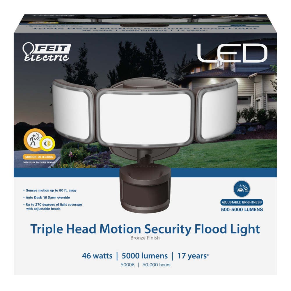 Feit Electric 10-1/2 Inch 46W 5000 Lumens Triple Head Motion LED Floodlight Bronze, large image number 3