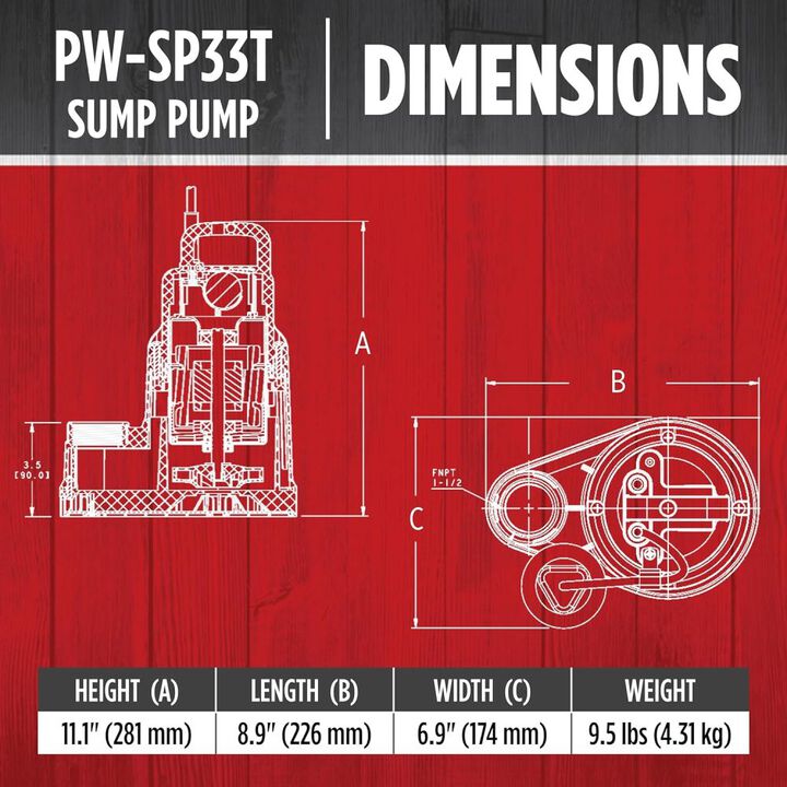 Red Lion 1/3HP 2500 GPH Sump Pump with Tethered Float Switch, large image number 1