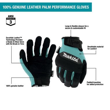 Makita Performance Gloves Genuine Leather Palm Large, large image number 10