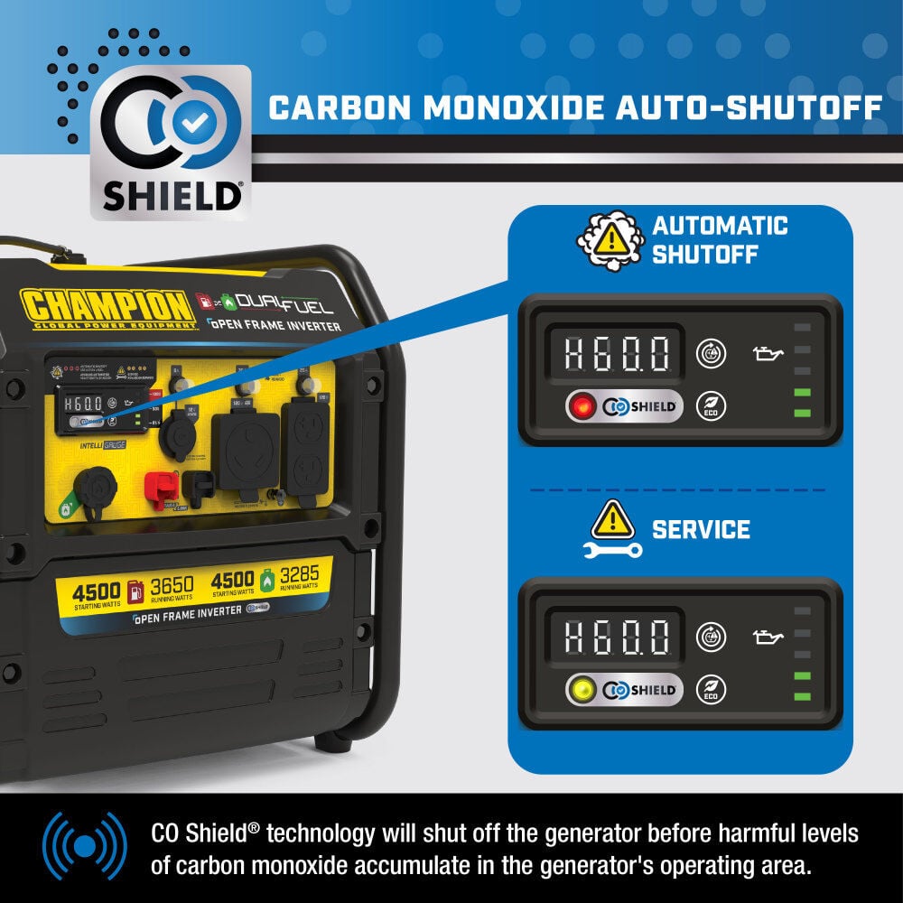 Champion Power Equipment 4500-Watt Electric Start Dual Fuel 49 State RV Ready Portable Open Frame Inverter Generator with Quiet Technology, large image number 7