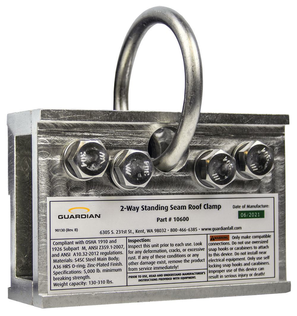 Guardian Fall Protection Two-Way Standing Seam Roof Clamp, large image number 1