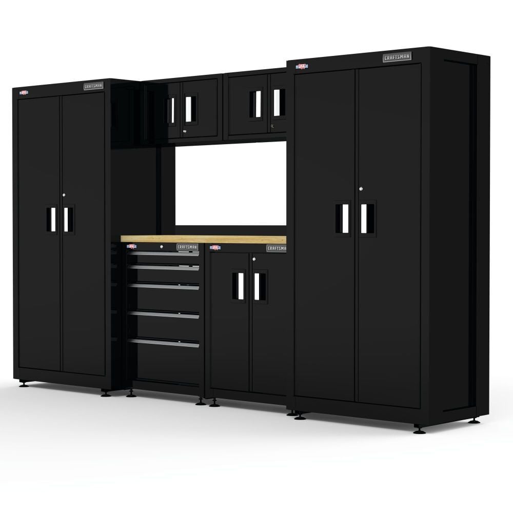 CRAFTSMAN 126 Inch Wide Welded Metal Storage Suite With Cabinet and Drawer Storage, 7 Piece – CMST98242BK