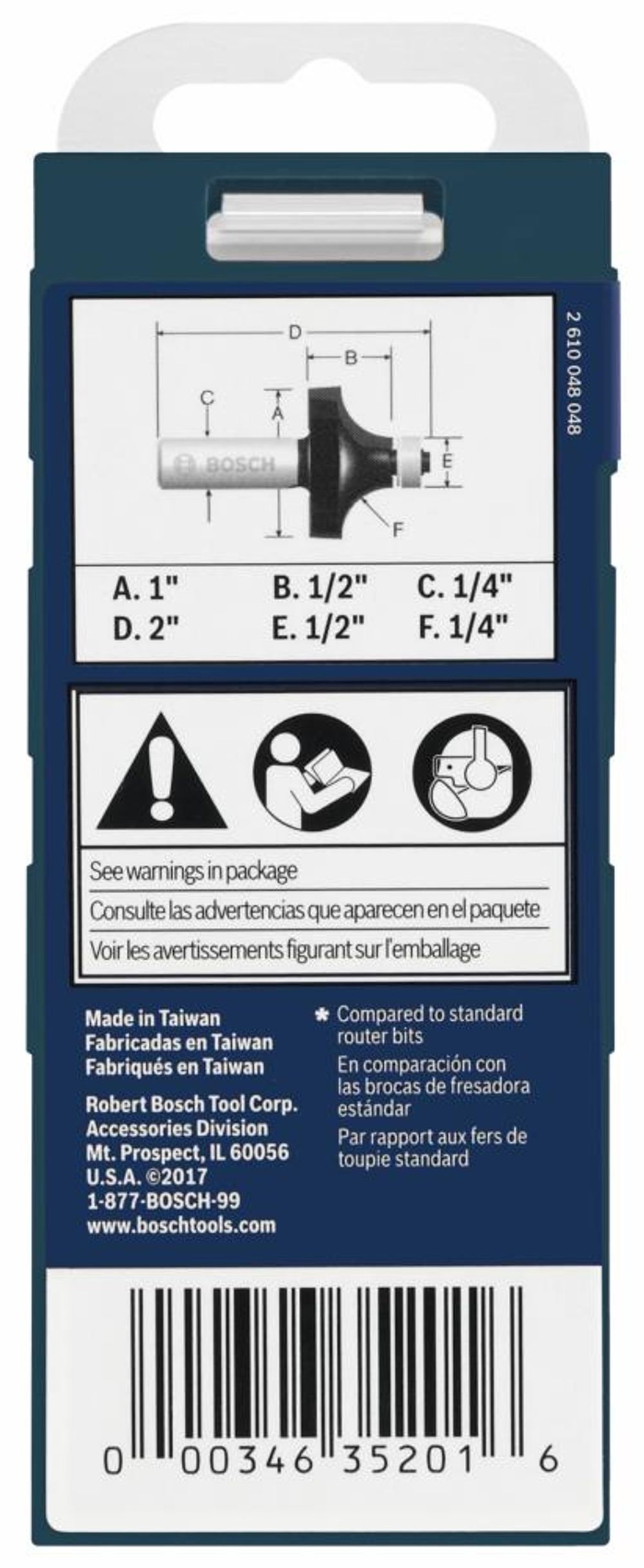 Bosch 1/4in x 1/2in Carbide Tipped Roundover Router Bit, large image number 4