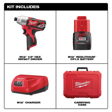 Milwaukee M12 1/4 in. Hex Impact Driver Kit, large image number 1
