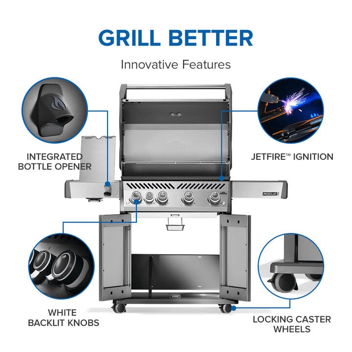 Napoleon Rogue PRO 525 SIB 62000 BTU Propane Gas Grill with Side Burner, Stainless Steel, large image number 4