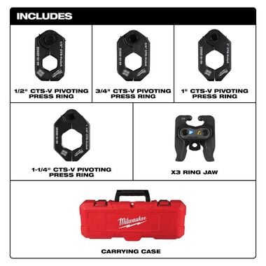 Milwaukee 1/2 Inch - 1-1/4 Inch CTS-V Pivoting Press Ring Kit for M12 FORCE LOGIC Press Tool, large image number 1