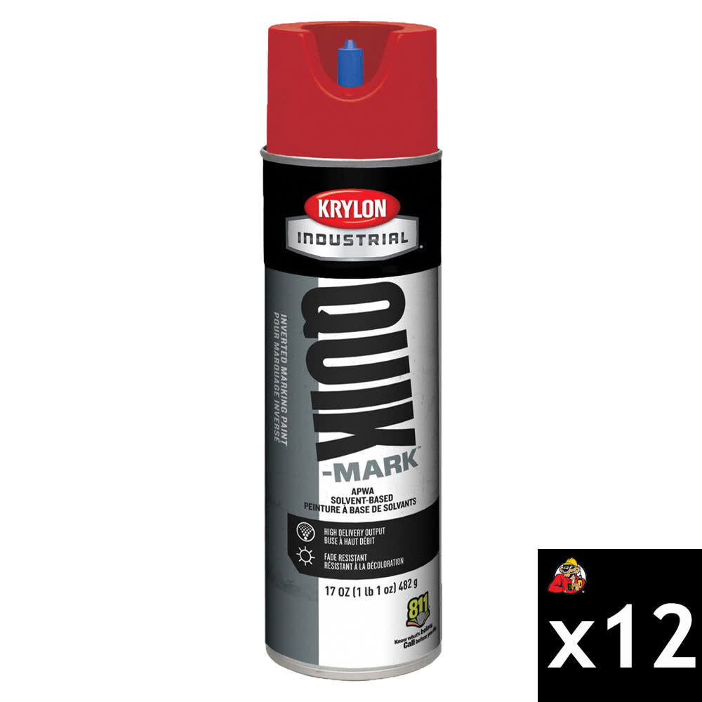 Krylon Quik-Mark 17 Oz Solvent-Based Inverted Marking Paint, Red, 12 Pieces, Case, large image number 1