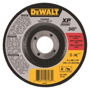 DEWALT Cut Off Wheel 6 x .045 x 7/8 T27 XP Ceramic, large image number 0