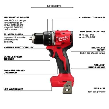 Milwaukee M18 Compact 1/2 in Hammer Drill/Driver (Bare Tool), large image number 3