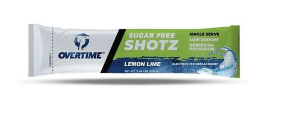 Overtime 200 gram Lemon Lime Sugar-Free Electrolyte Replacement Single Shotz, 400qty – 55-LL-SINGLESERVE
