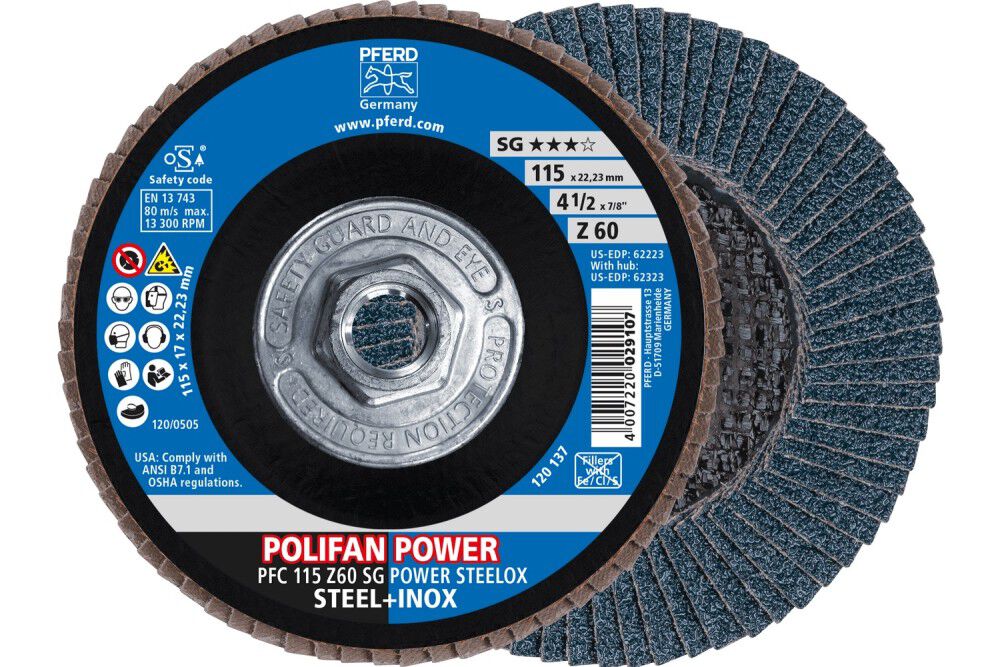 Pferd Flap Disc, 4-1/2 Inch x 5/8-11, Z SG POWER STEELOX, 60 Grit, T29, Conical, Zirconia, large image number 1