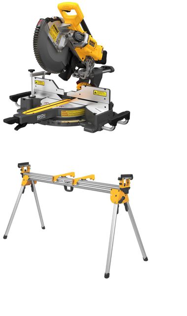 DEWALT 60V MAX Brushless Cordless 12 inch Double Bevel Sliding Miter Saw (Bare Tool) with Heavy Duty Miter Saw Stand Bundle