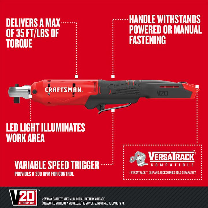 CRAFTSMAN Promotional V20* Cordless 3/8 Inch Drive Ratchet (Bare Tool), large image number 2