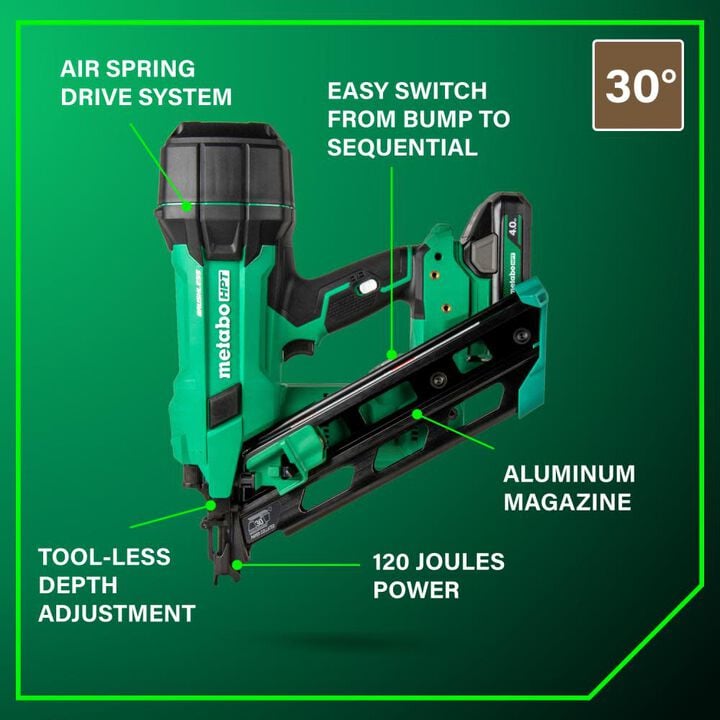 Metabo HPT 18V MultiVolt Cordless 30 Degree 3-1/2 Inch Paper Tape Framing Nailer Kit & 18 Inch Extended Magazine, large image number 3