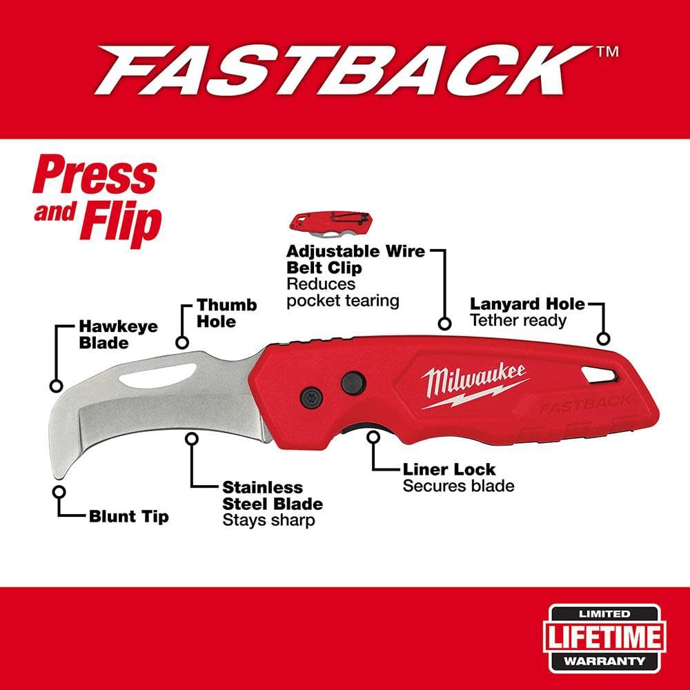 Milwaukee FASTBACK Blunt Tip Hawkbill Folding Knife, large image number 2