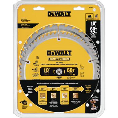 DEWALT DW 10-in 60T and 10-in 32T Saw Blade, large image number 0