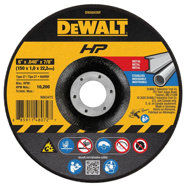 DEWALT 6 x .040 x 7/8 T27 HP Cut-Off Wheel, large image number 0