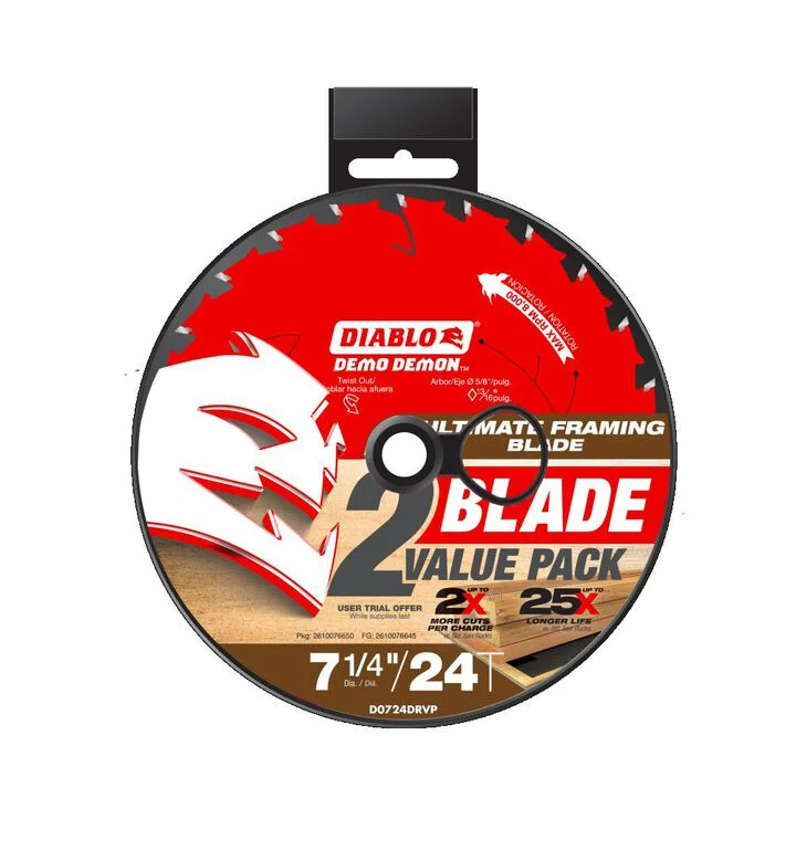 Diablo Tools 7-1/4 inch x 24 Tooth PYR Ultimate Framing Circular Saw Blade with 5/8 inch Diamond Arbor 2 Pack