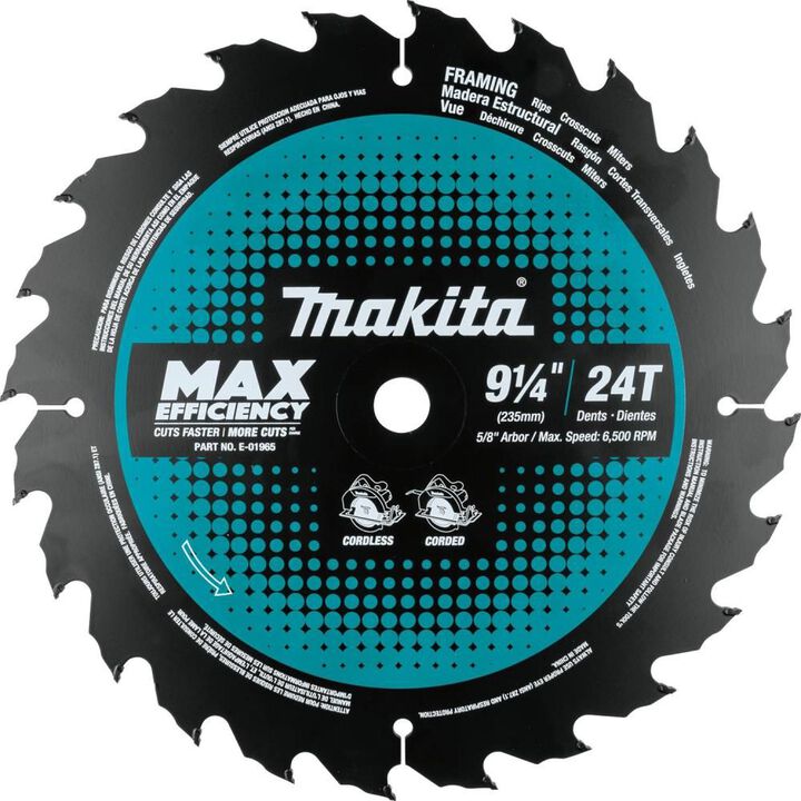 Makita 9-1/4in 24T Carbide-Tipped Max Efficiency Circular Saw Blade Framing, large image number 0