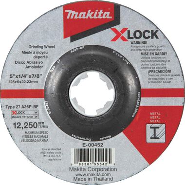 Makita X-LOCK 5in x 1/4in x 7/8in Type 27 General Purpose 36 Grit Metal Abrasive Grinding Wheel
