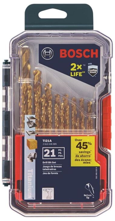 Bosch 21 pc. Titanium-Coated Metal Drill Bit Set, large image number 1