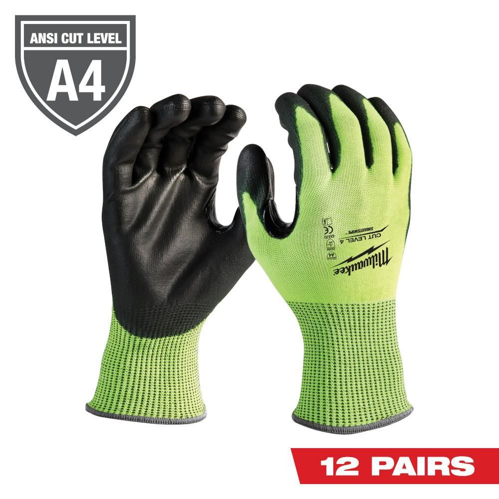 Milwaukee 12 Pack High Visibility Cut Size Level 4 Polyurethane Dipped - Size L - 48-73-8942B