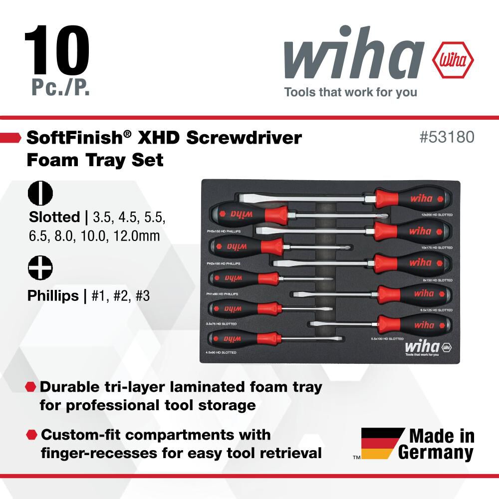 Wiha SoftFinish Screwdriver Tray Set 10pc, large image number 3