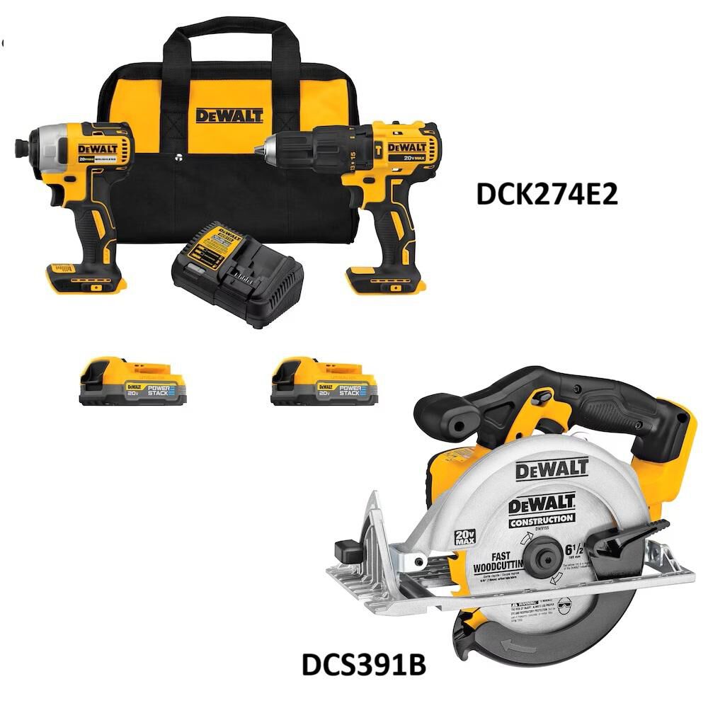 DEWALT 20V MAX 2 Tool Combo Kit and 20V MAX 6-1/2 Inch Circular Saw Bundle, large image number 2