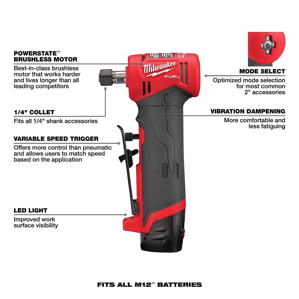 Milwaukee M12 Fuel Right Angle Die Grinder 2 Battery Kit 2485 22 Simolary simolary.com 11