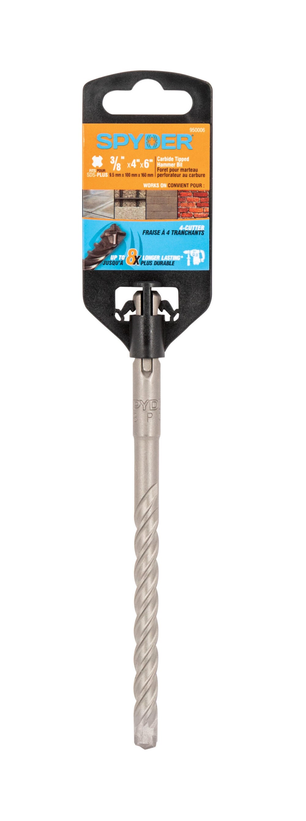 Spyder 3/8 Inch x 6 Inch SDS-Plus 4-Cutter Carbide-Tip Rotary Hammer Drill Bit, large image number 8
