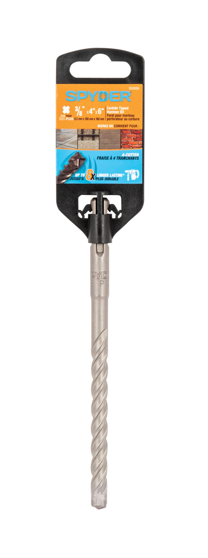 Spyder 3/8 Inch x 6 Inch SDS-Plus 4-Cutter Carbide-Tip Rotary Hammer Drill Bit, large image number 7