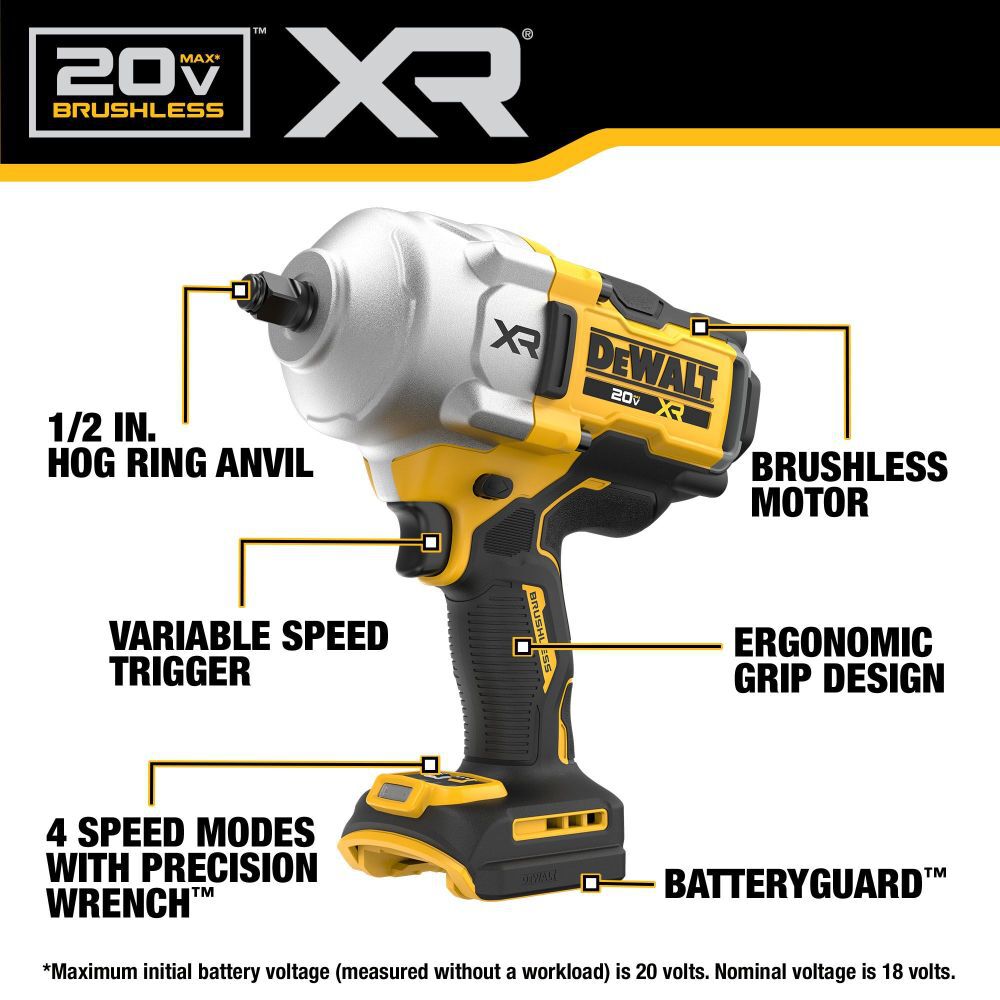 DEWALT 20V 1/2 in High Torque Impact Wrench (Bare Tool) DCF961B from