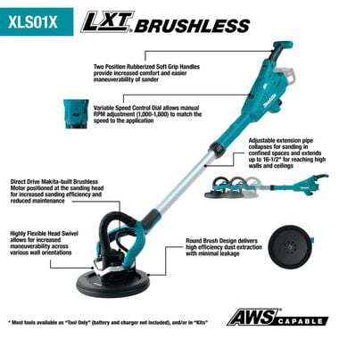 Makita 18V LXT 9in Drywall Sander Kit, large image number 2